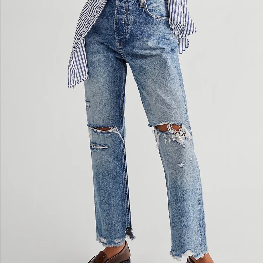 Free People Tapered Baggy Boyfriend Jeans size 27 color mid century blue